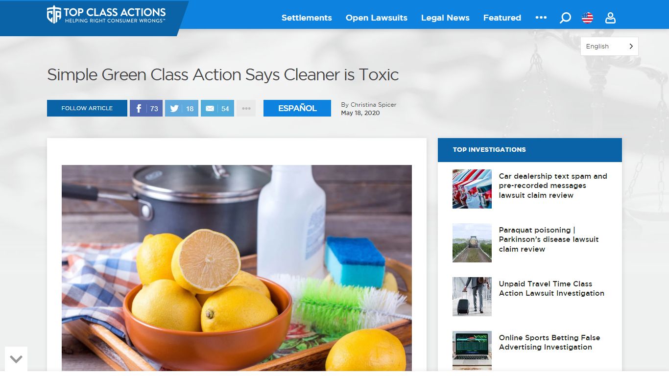 Simple Green Class Action Says Cleaner is Toxic