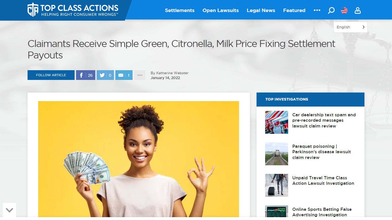 Claimants Receive Simple Green, Citronella, Milk Price Fixing ...